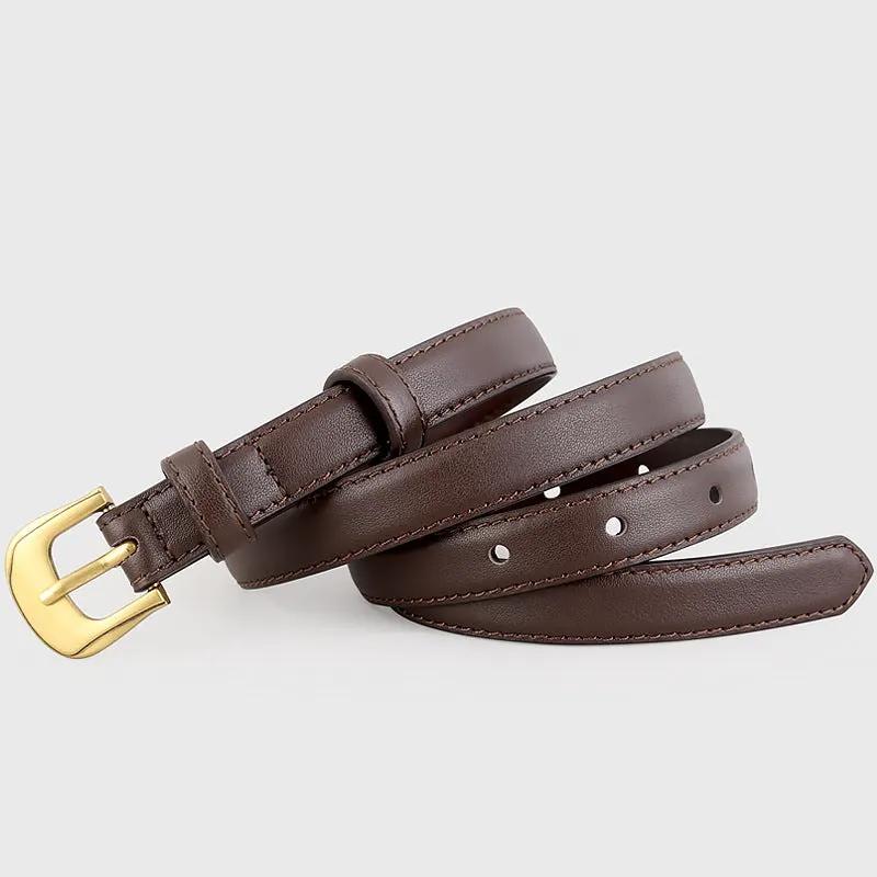 Leather Belt with Golden Buckle by Trendsi