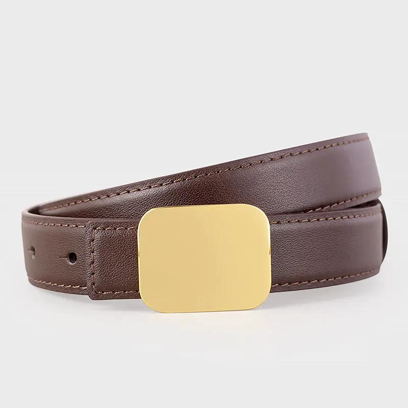 Leather Belt with Gold Buckle by Trendsi