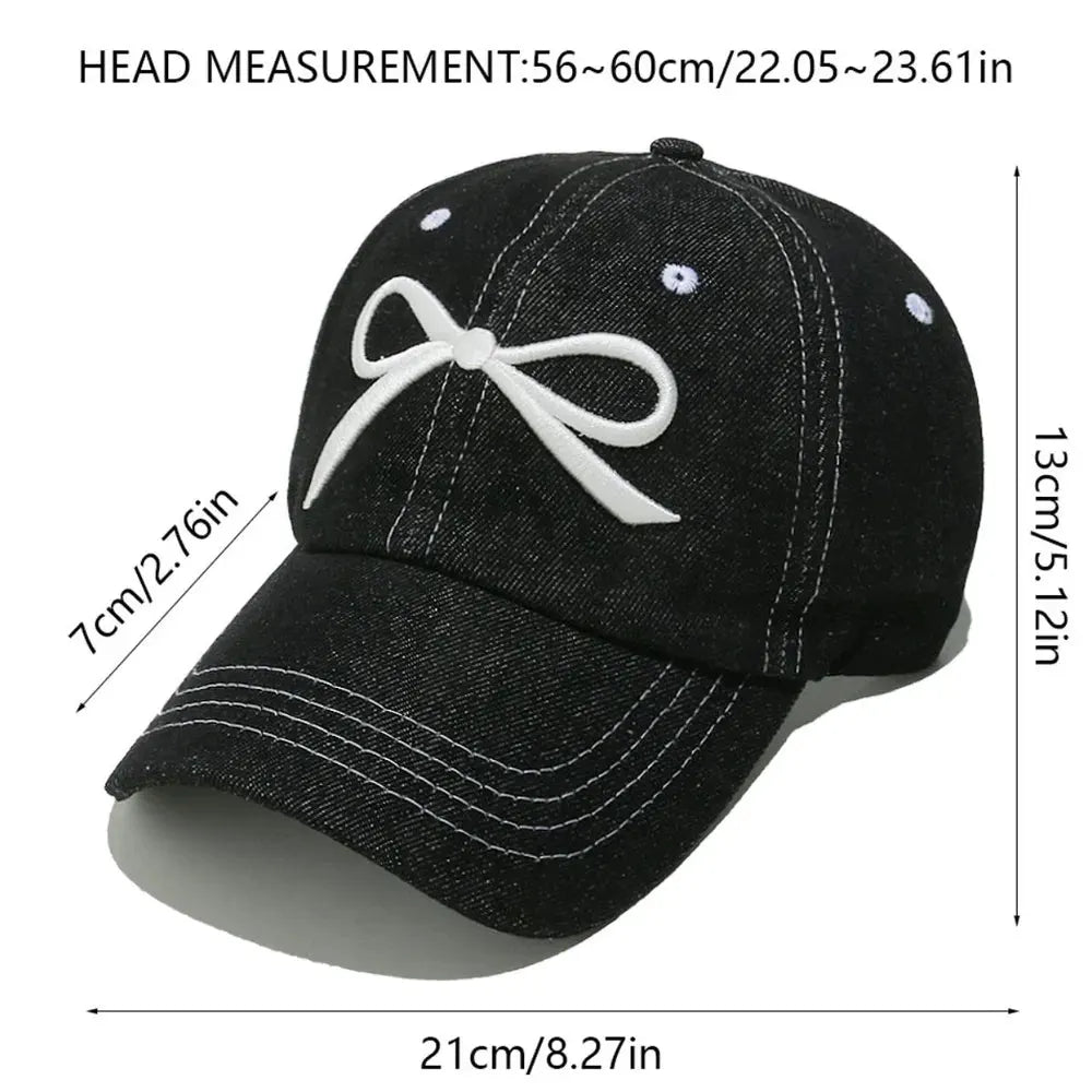 Bow Embroidered Denim Baseball Cap by Partner Label