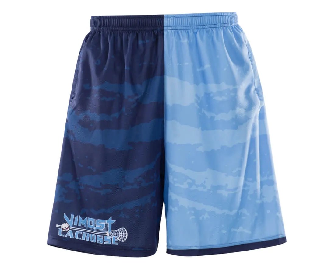 Custom Sky Blue Splatter Lacrosse Pinnies and Shorts by Vimost Sportswear