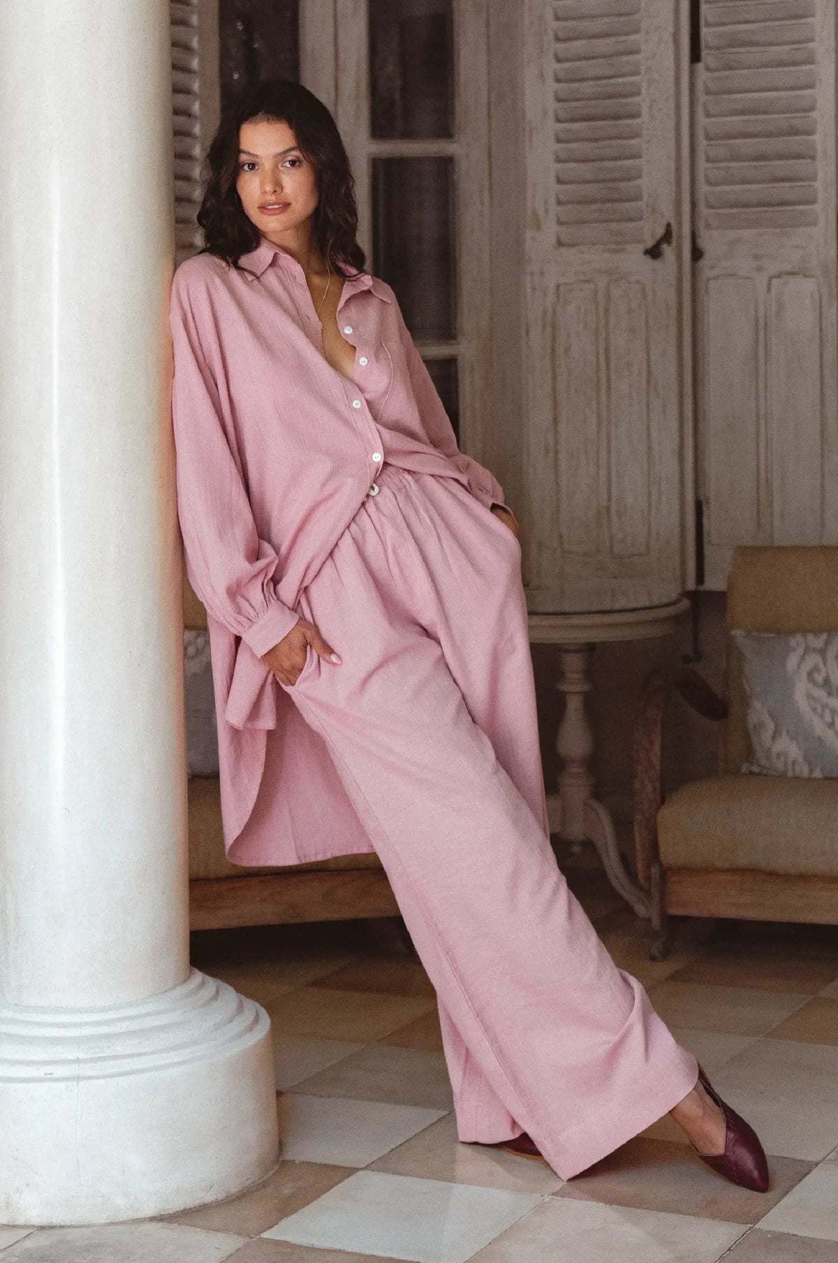 Calin Wide Leg Linen Pants (Sale) by ELF