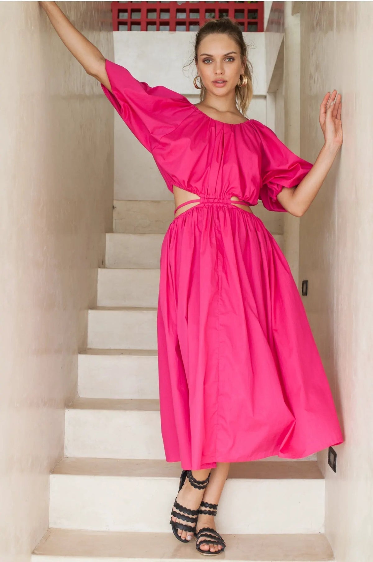 Eva Poplin Cotton Cutout Midi Dress (Sale) by ELF