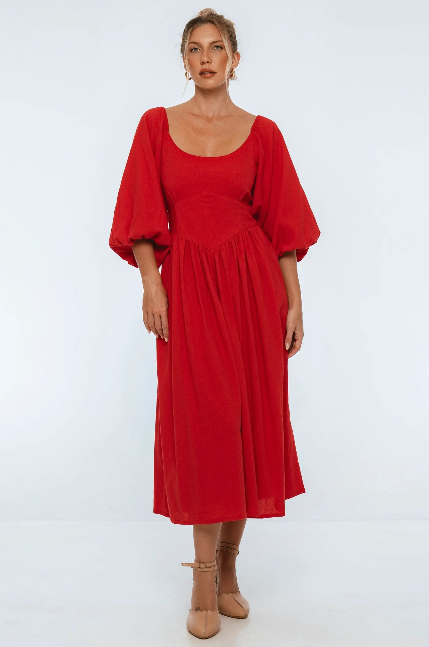 Genevieve Puff Sleeve Midi Dress by ELF