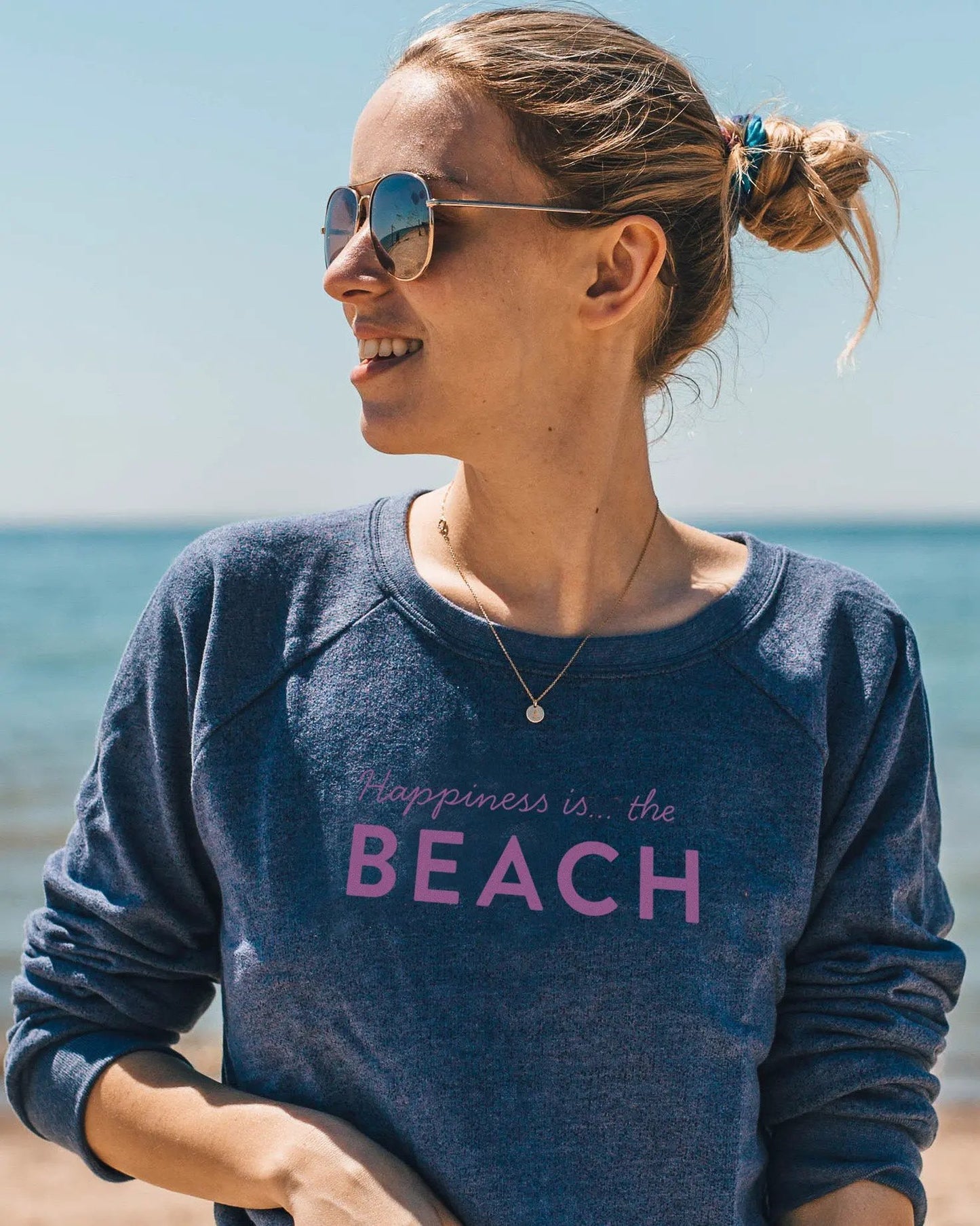 Women's Beach Bold Crew Sweatshirt, Heather Navy by Beach Collection