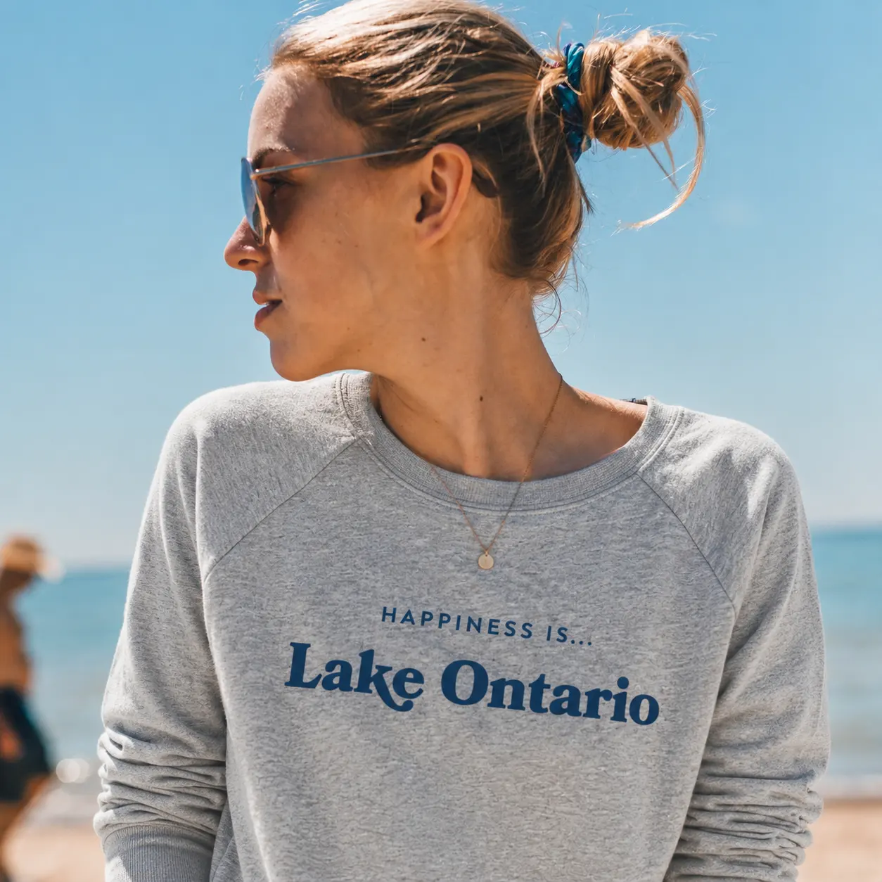 Women's Lake Ontario Crew Sweatshirt, Heather Grey with Blue by Canada Collection