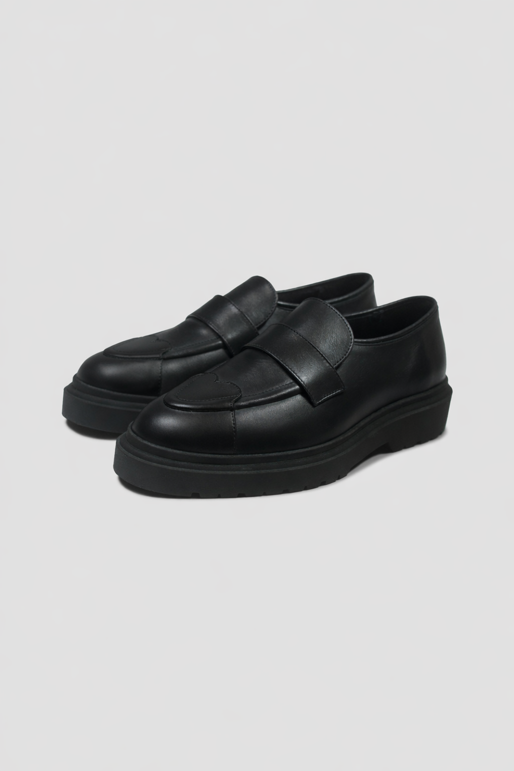 Heart Tip Leather Loafers (All Black) by Hideout x Algori
