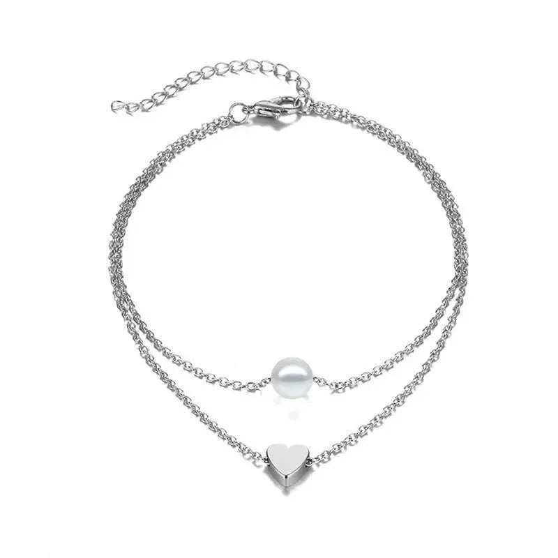 Trendy Beads Multilayer Summer Heart Anklet For Woman Bohemian Vintage Footwear Leg Bracelets 2021 Female Foot Jewelry Gifts New by Maiden-Art