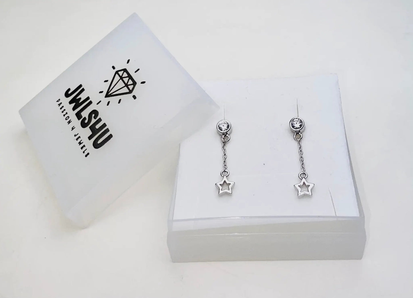 Oorhangers met Ster en Staafje aan ketting zilver JE039S by Jwls4u