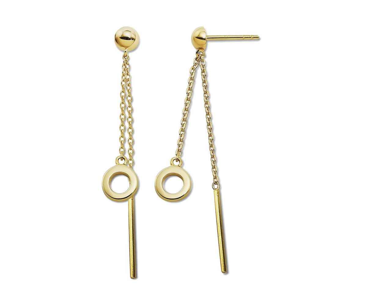 Oorhangers met Cirkel en Staafje aan ketting Goudkleur JE040G by Jwls4u