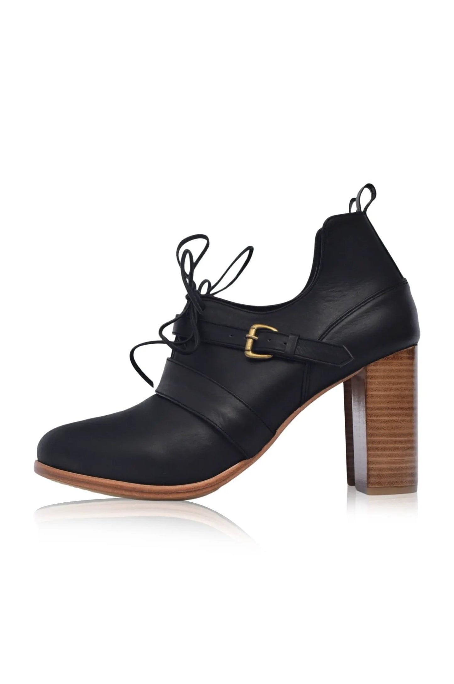 Josephine Lace-Up Leather Heel Booties by ELF