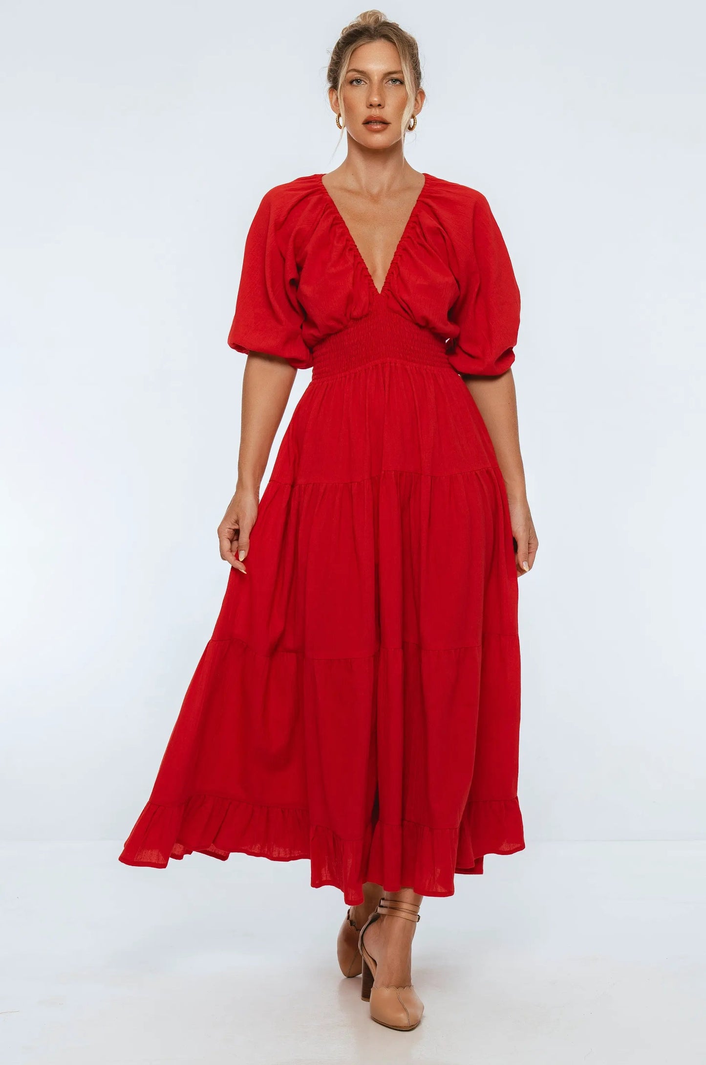 Lucienne Smocked Linen Maxi Dress by ELF