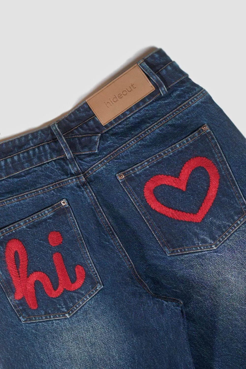 Overlap Embroidered Pocket Jeans by Hideout