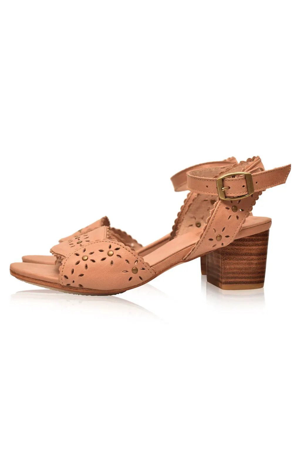 Paloma Scalloped Leather Heel Sandals by ELF