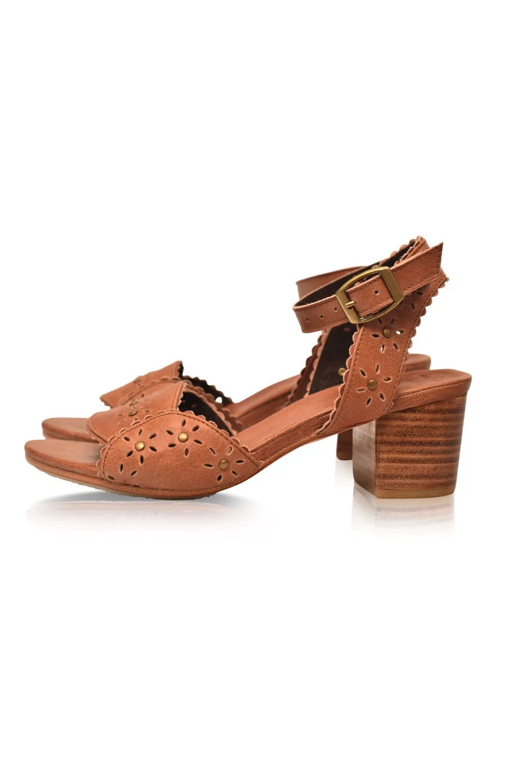 Paloma Scalloped Leather Heel Sandals by ELF