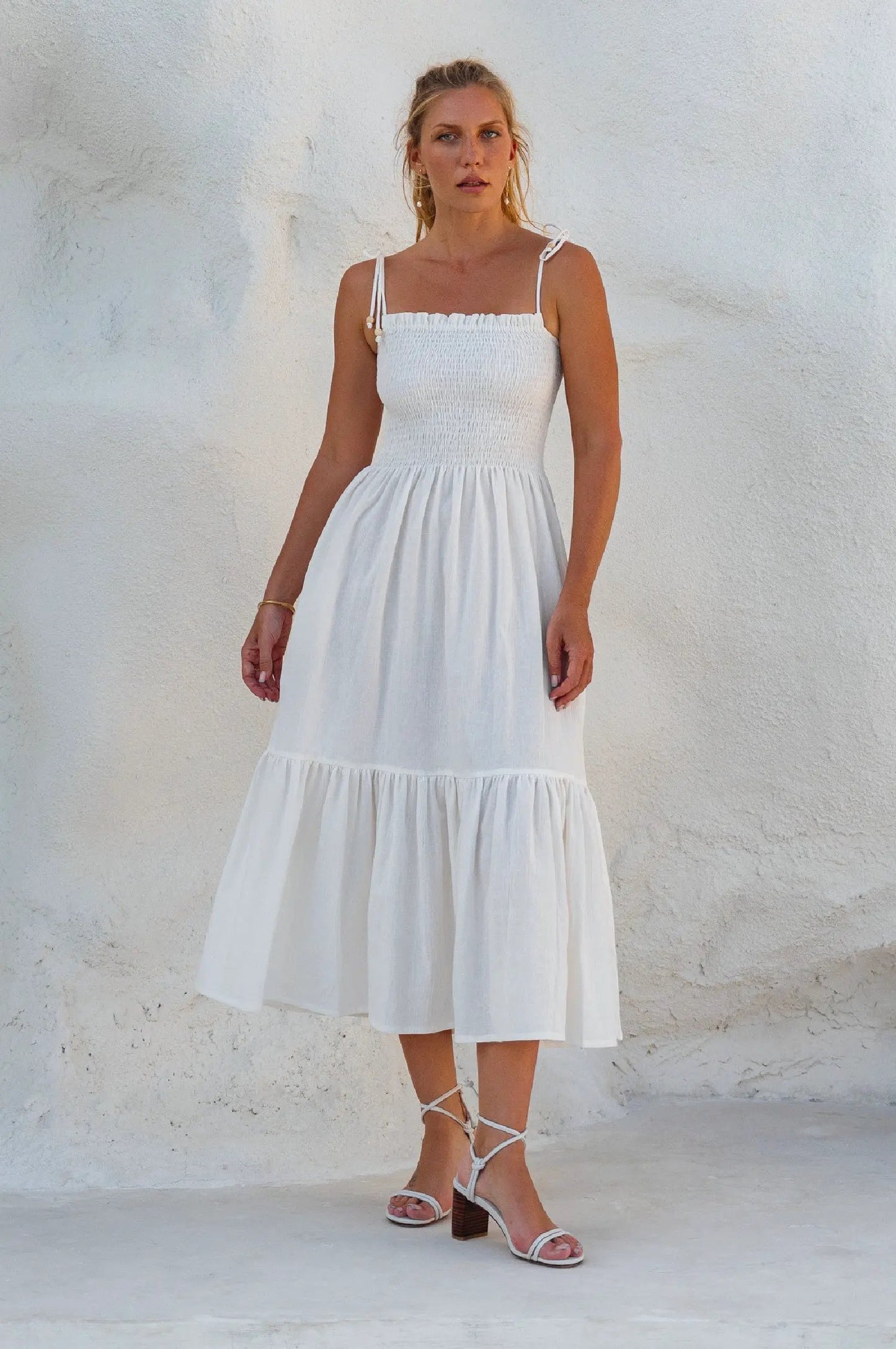 Paradiso Strappy Linen Midi Dress by ELF