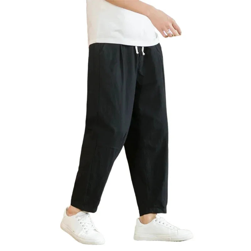 Men's Relaxed Cotton Drawstring Pants with Ankle-Length Harem Silhouette by Vimost Shop
