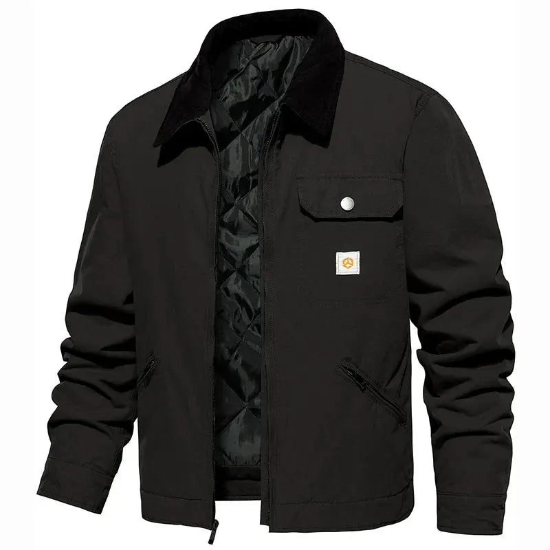 Men's Winter Cotton Jacket Warm Quilted Padded Lined Cargo Work Jacket Regular Fit Casual Lapel Trucker Coat by Vimost Shop