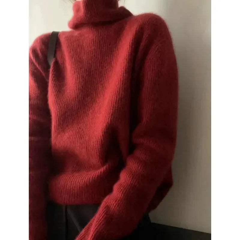 Foreign style autumn and winter turtleneck 100% pure cashmere sweater women lazy loose thick jumper knitted wool base shirt by Vimost Shop
