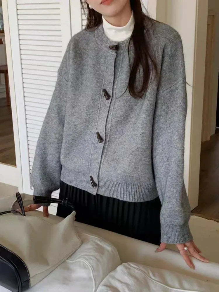 Versatile Crew Neck Autumn and Winter Sweater Wool Coat 100% Pure Cashmere Knitted Cardigan for Women Top by Vimost Shop