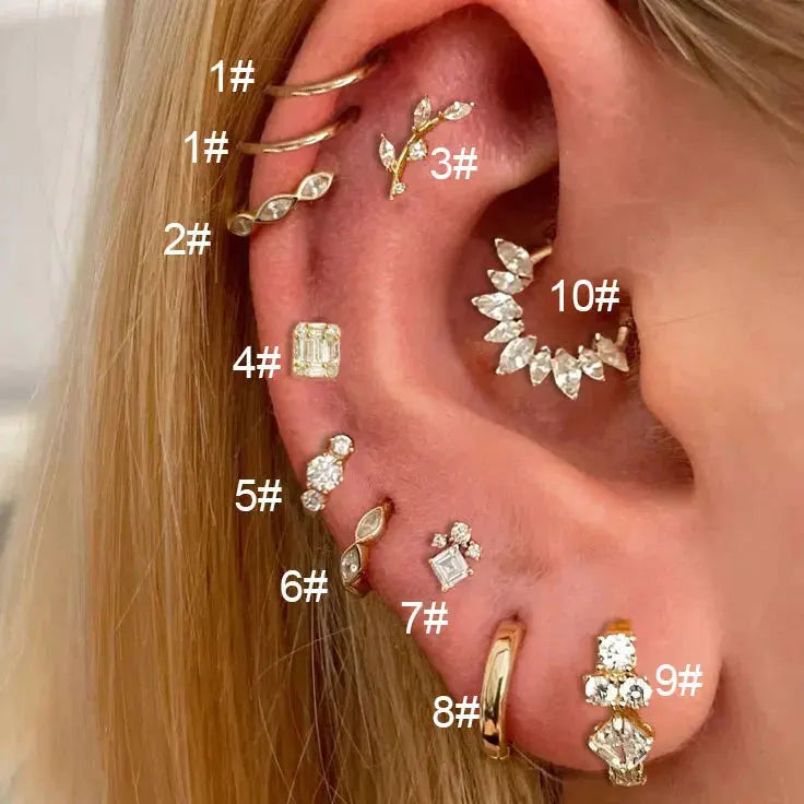 Stainless Steel Hoop Earring Women Zirconia Crystal Piercing Ear Daith Helix Tragus Lobe Cartilage Stud Earring Piercing Jewelry by Maiden-Art