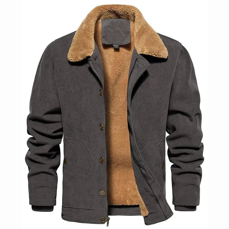 Men's Winter Corduroy Jacket Fleece Warm Lined Cargo Work Jacket Casual Thick Sherpa Collar Trucker Deck Navy Coats by Vimost Shop
