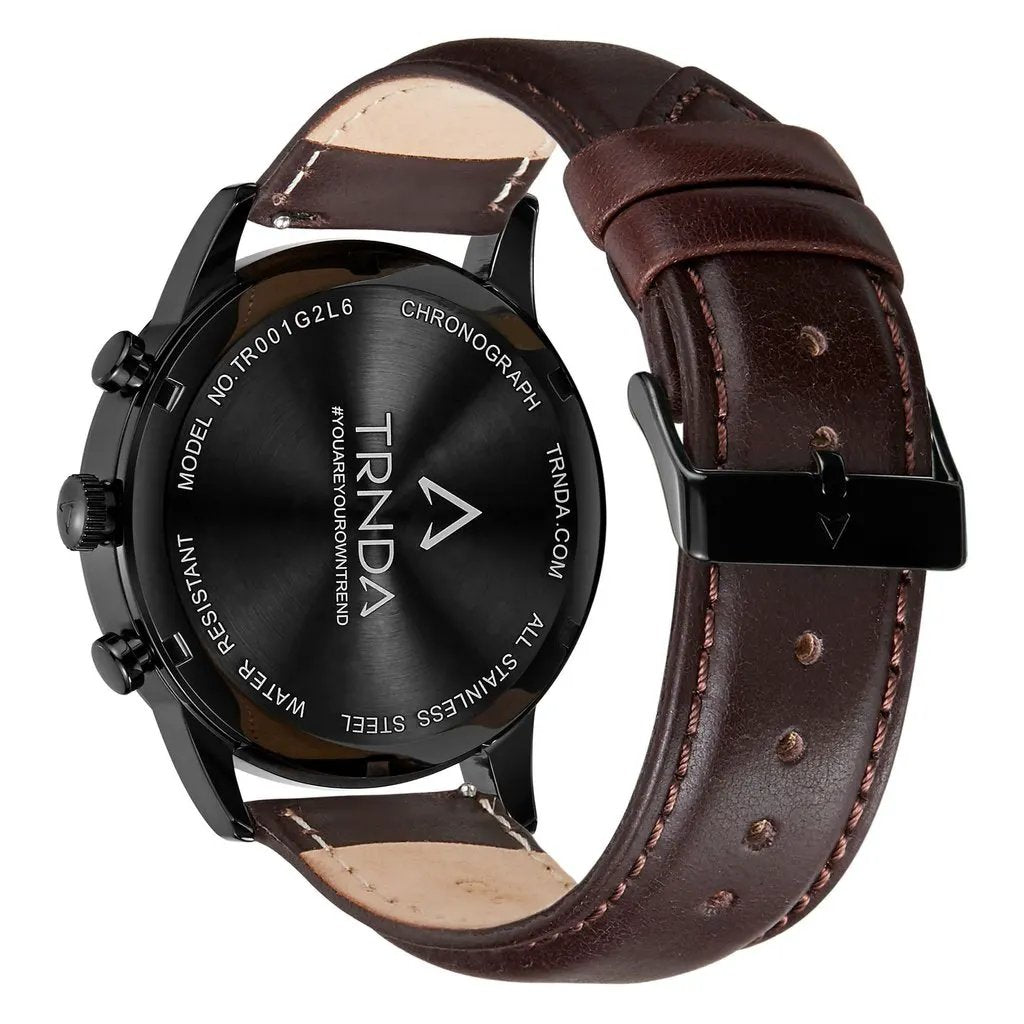 Trnda Men's Stainless Steel Watch, Brown Leather Band | Trn-D43b by TRNDA