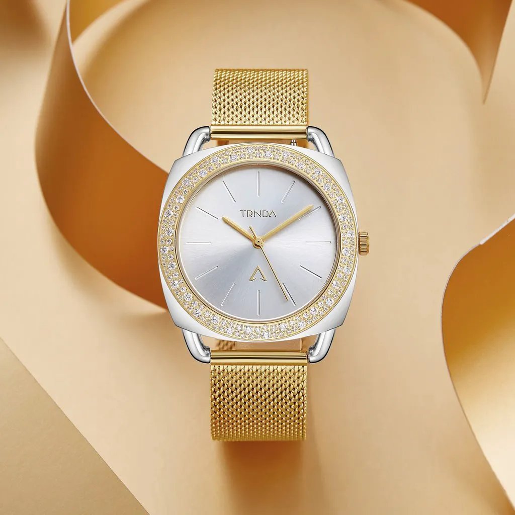 Trnda Women's Stainless Steel Gold Mesh Watch, Silver Dial | Trnda-35.8 by TRNDA