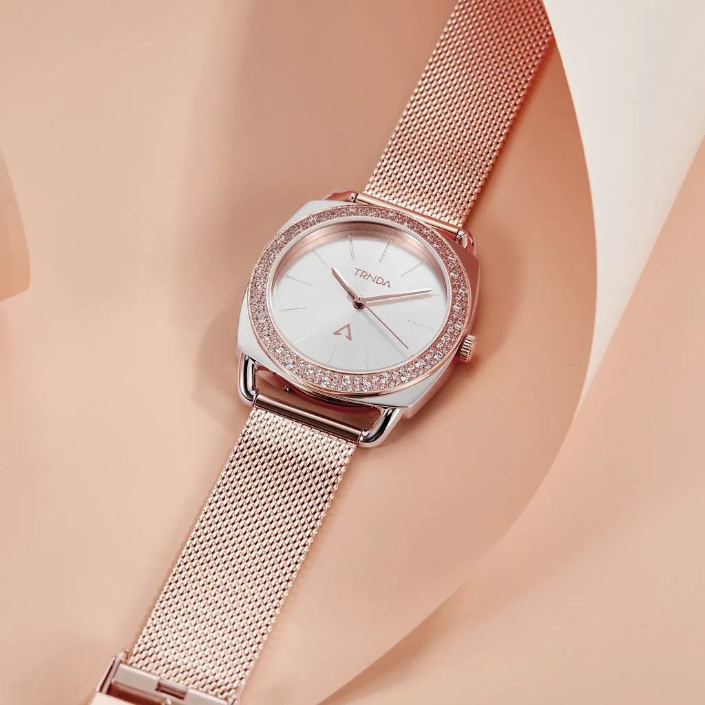 Trnda Women's Silver Stainless Steel Watch, Rose Gold Band | Trnda-001 by TRNDA