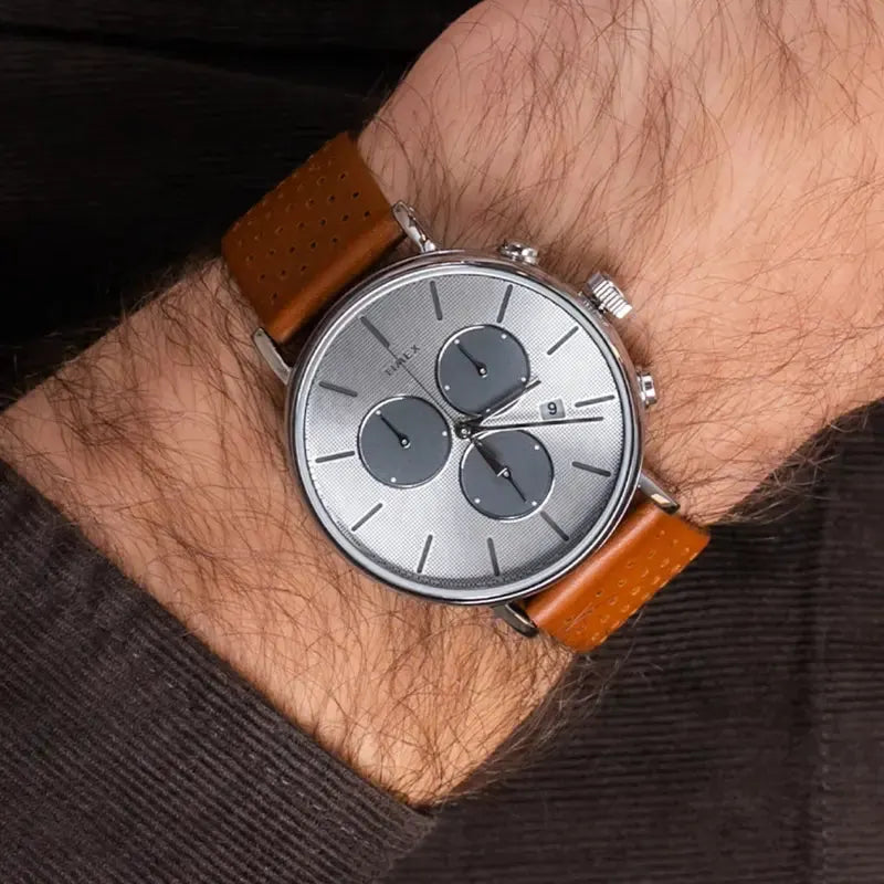 Timex Men's Brass Watch, Silver Dial & Tan Leather Band | Tw2r79900 by TIMEX