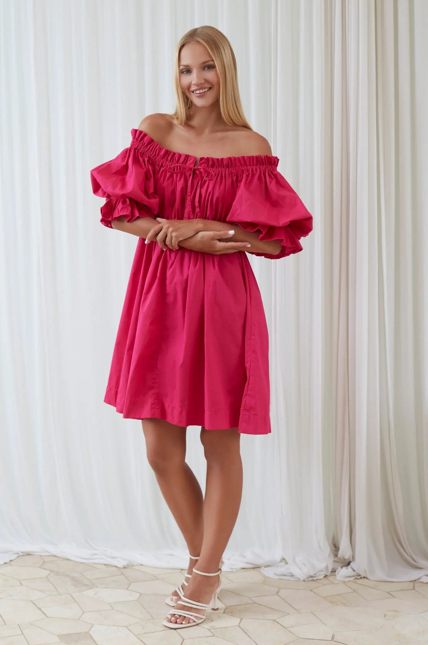 Vacay Off Shoulder Cotton Mini Dress (Sale) by ELF