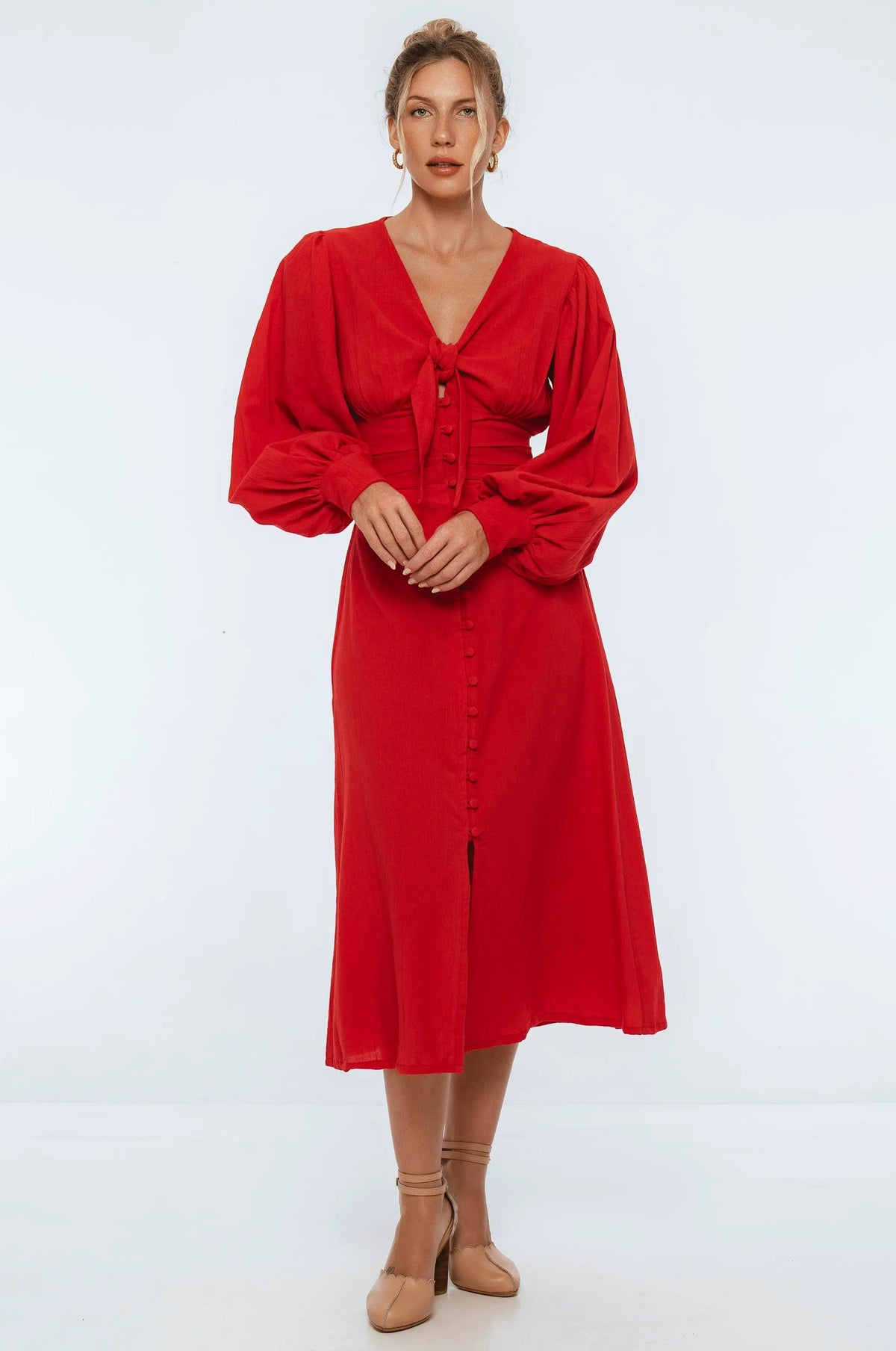 Velvet Sky Long Sleeve Linen Midi Dress by ELF