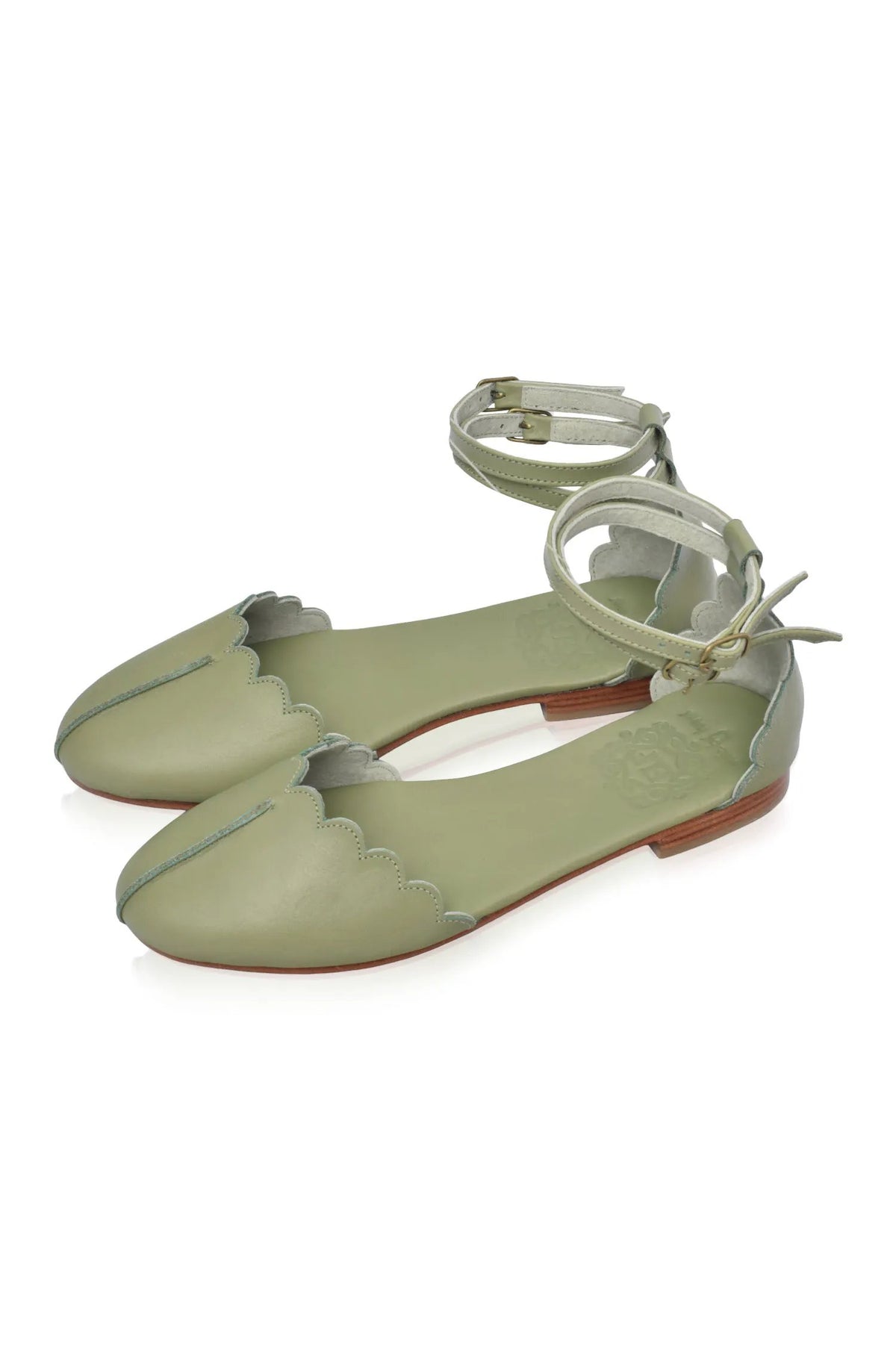 Venus Almond Toe Scalloped Leather Flats by ELF