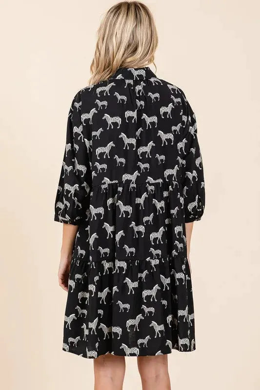 Mittoshop Zebra Print Button Down Shirt Mini Dress by Mittoshop