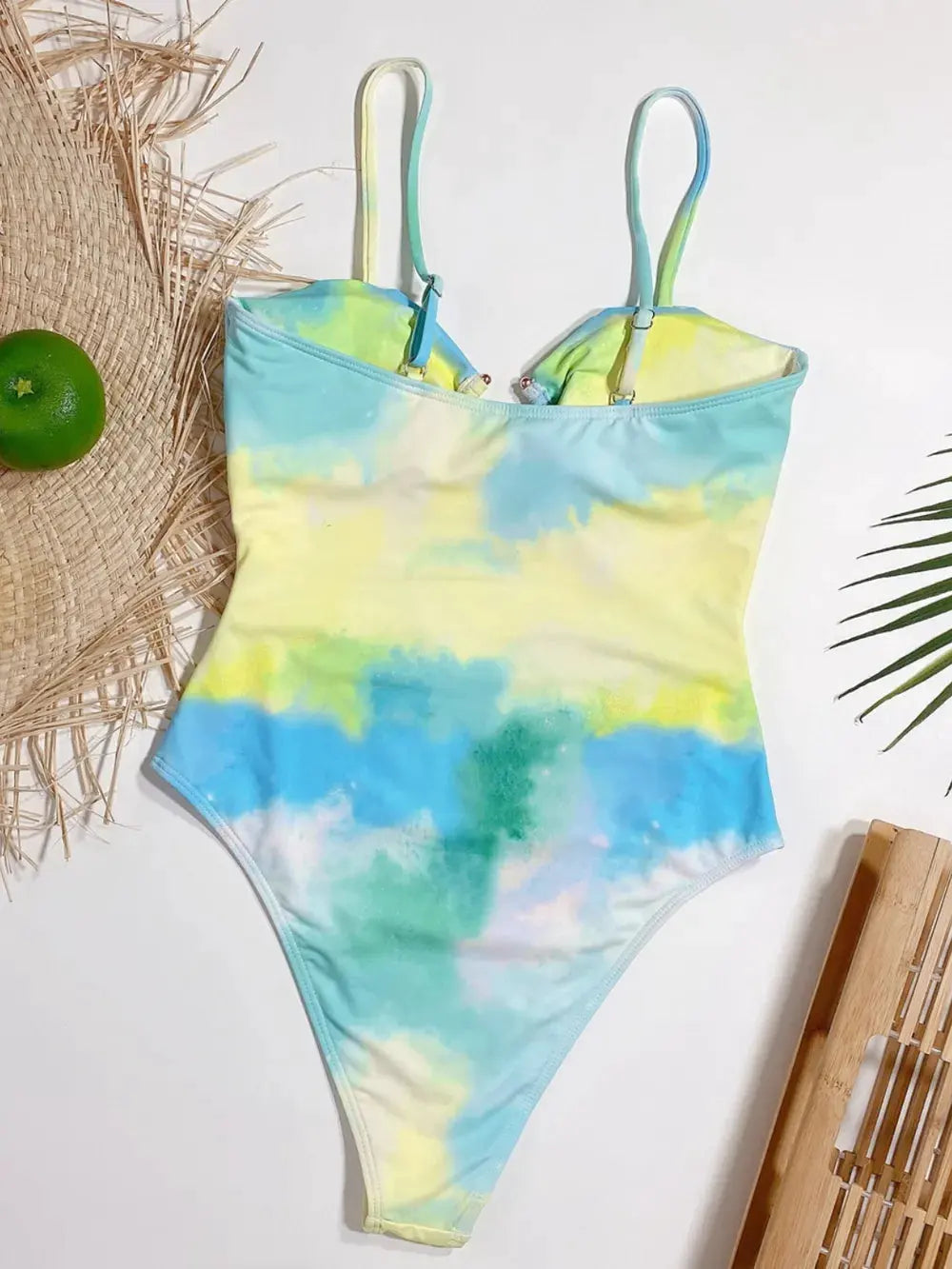Cutout Tie-Dye Spaghetti Strap One-Piece Swimwear by Partner Label
