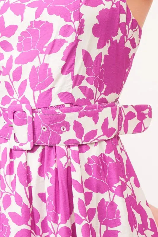 And The Why Square Neck Belted Floral Printed Midi Dress by And The Why