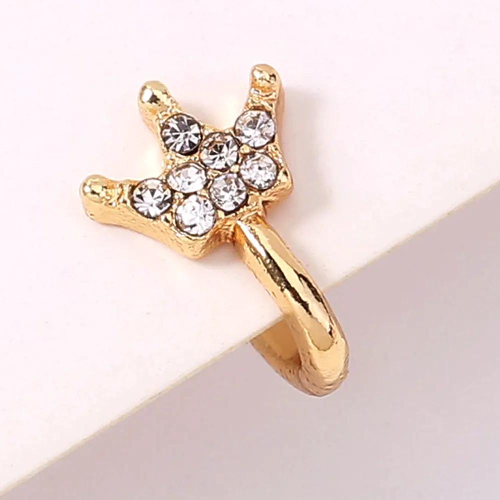 Gold rhinestone nose ring, mini crown rhinestone nose ring, piercing crown nose clip by Maiden-Art