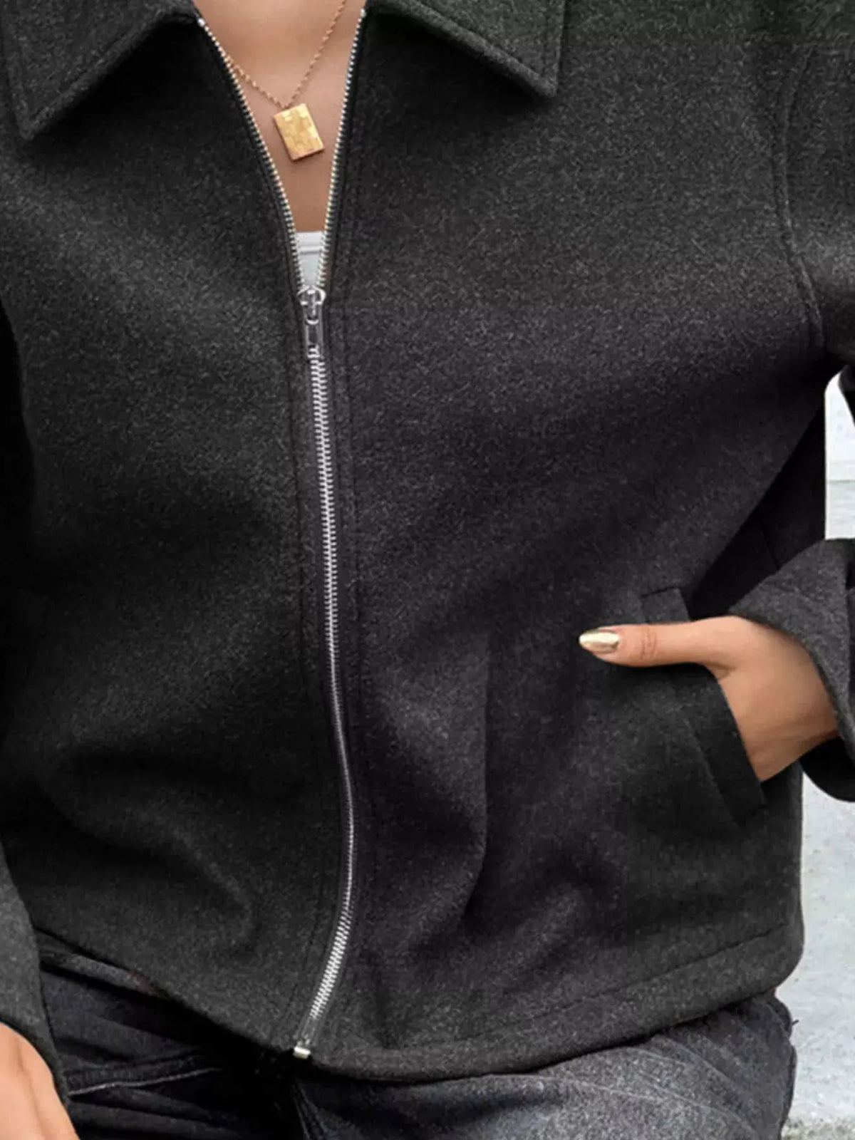 Zip-Up Dropped Shoulder Jacket by Partner Label
