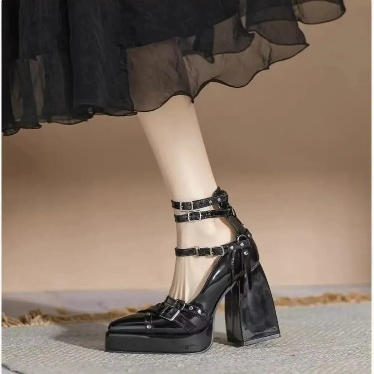 Gothic Platform Pumps with Multiple Buckle Straps by Partner Label