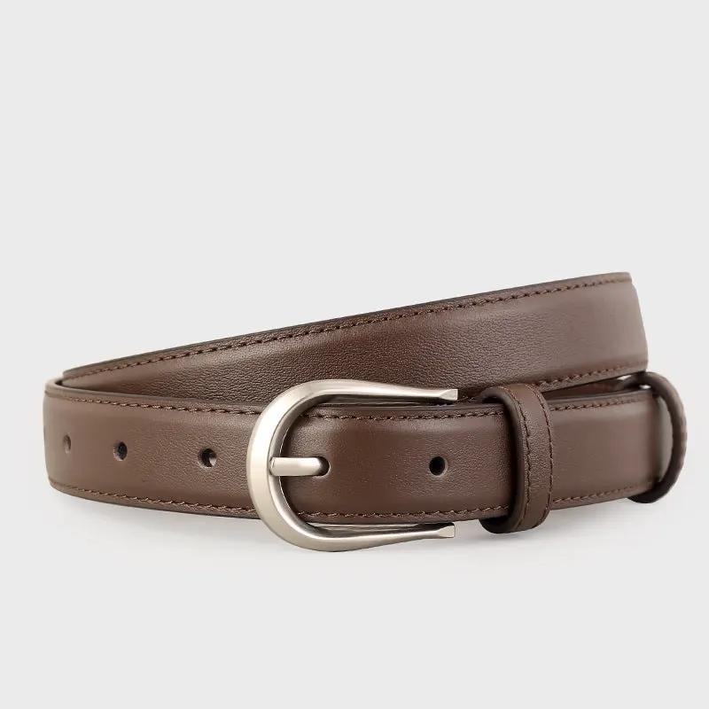Classic Leather Belt with Silver Buckle by Trendsi