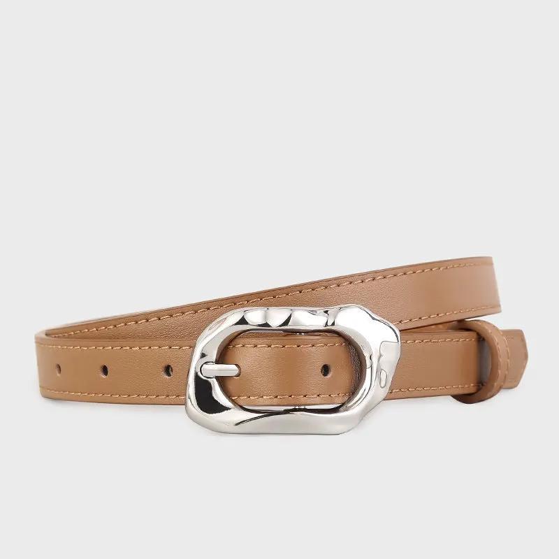 Leather Belt with Silver Buckle by Trendsi