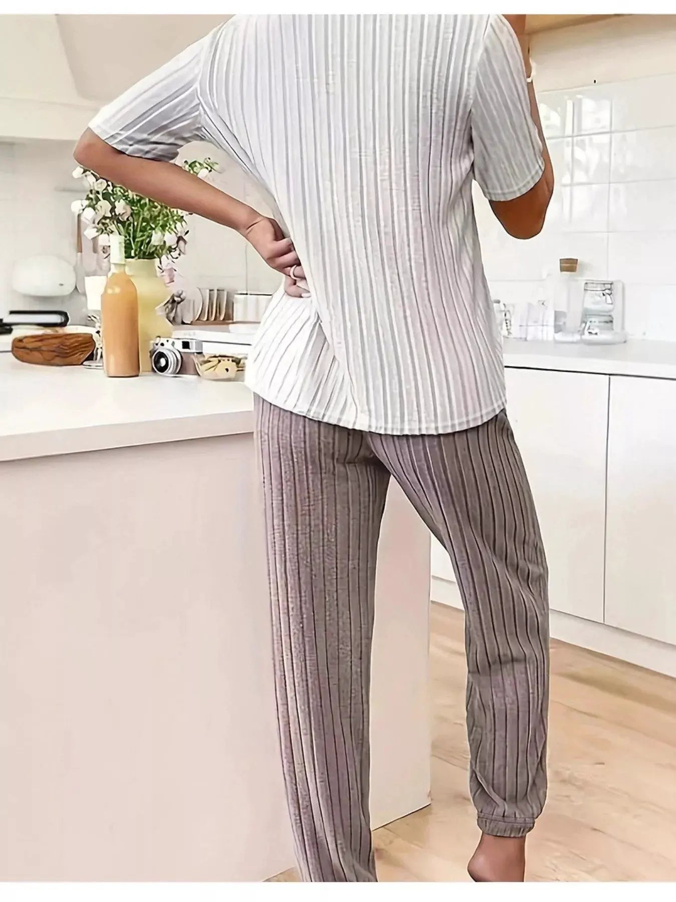 Heart Ribbed Knit Top and Pants Lounge Set by Partner Label