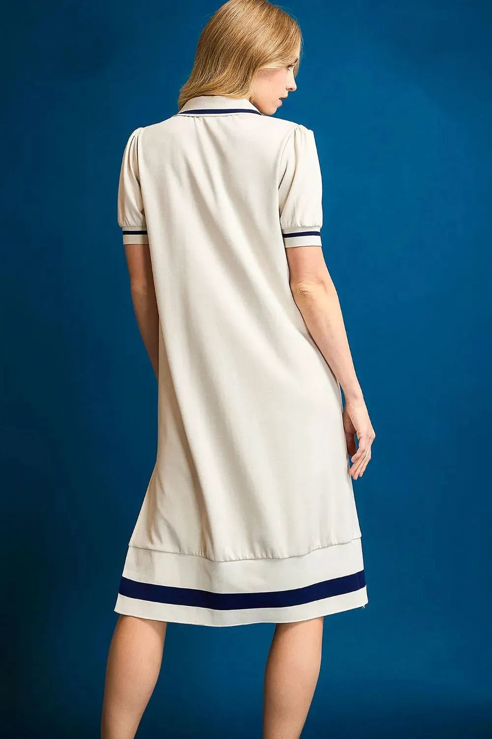 Umgee Side Slit Contrast Trim Short Sleeve Dress by Umgee