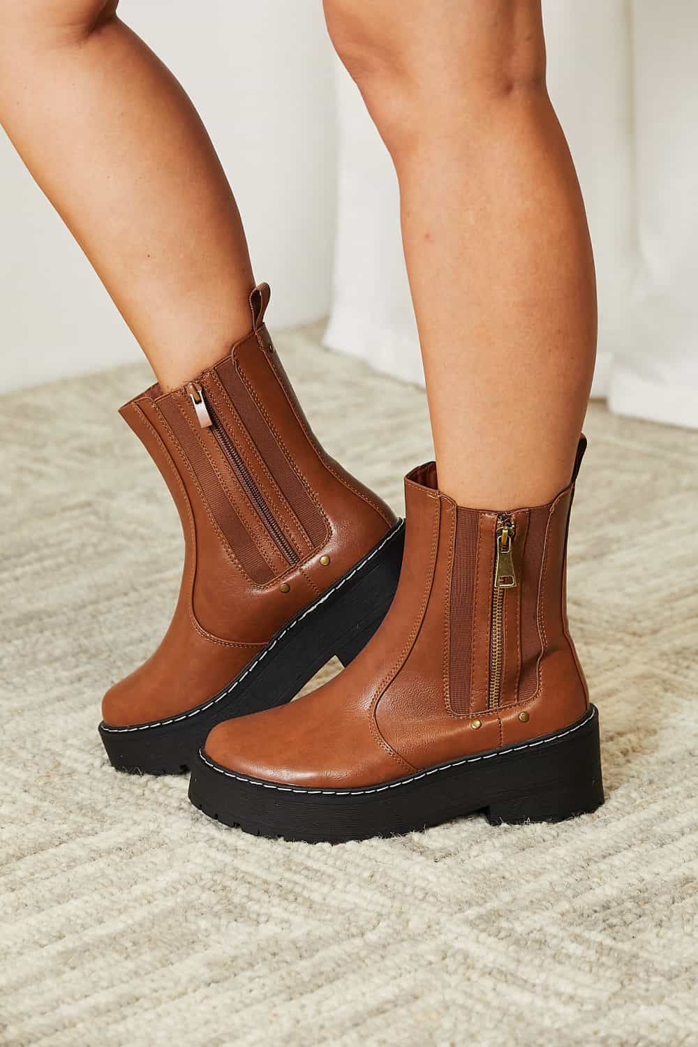 Forever Link Side Zip Platform Boots by Forever Link