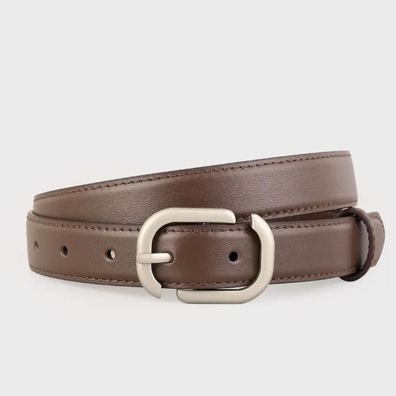 Leather Belt with Silver Buckle by Trendsi