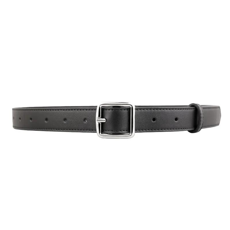 Leather Belt with Silver Buckle by Trendsi
