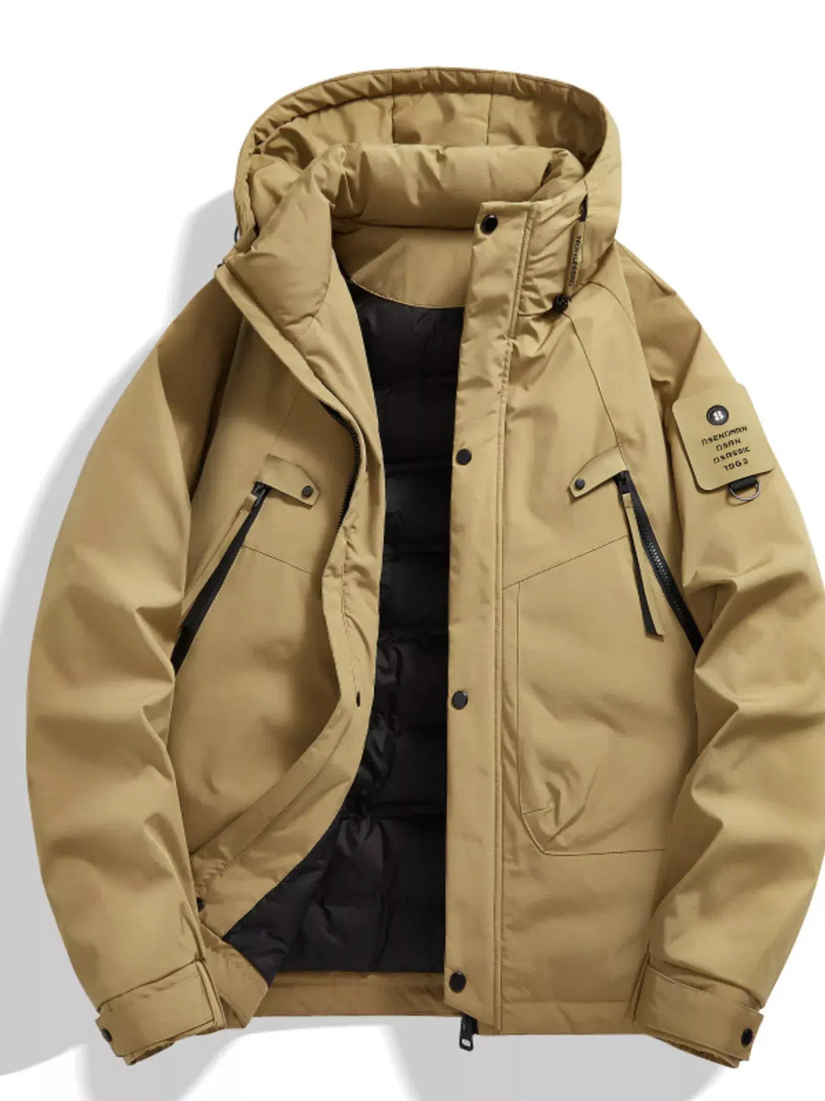 Men's Plus Size Hooded Snap Down Jacket by Partner Label
