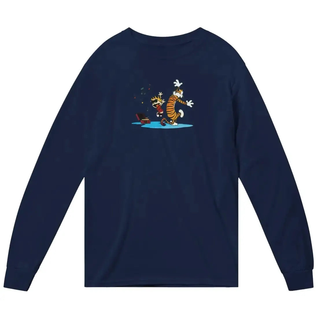 Calvin and Hobbes Dancing with Record Player Long Sleeve Shirt by Art-O-Rama Shop