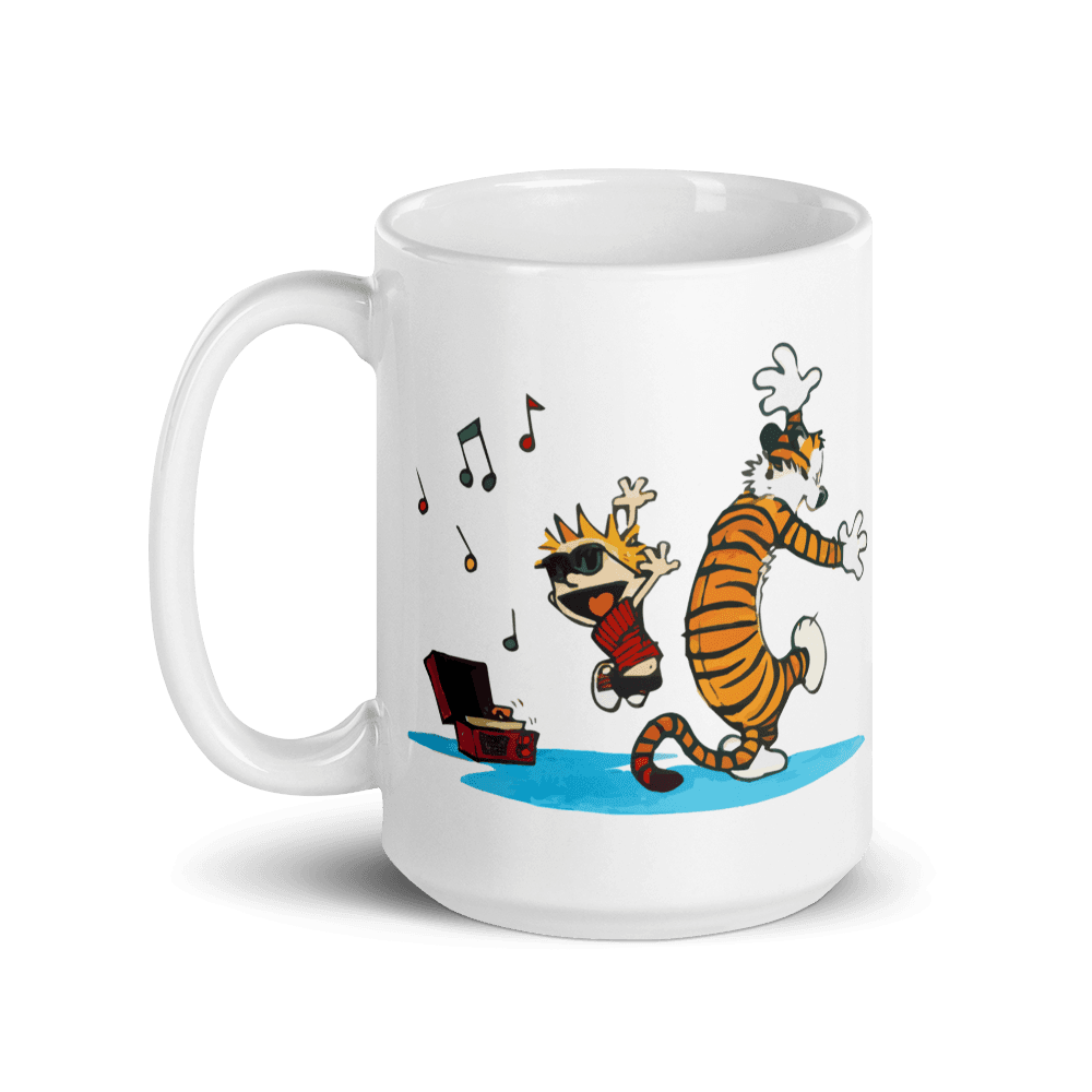 Calvin and Hobbes Dancing with Record Player Mug by Art-O-Rama Shop