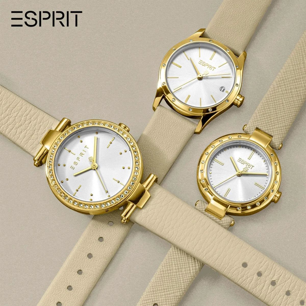Esprit Women's Beige Leather Watch, Silver Dial | Es1l084m0015 by ESPRIT