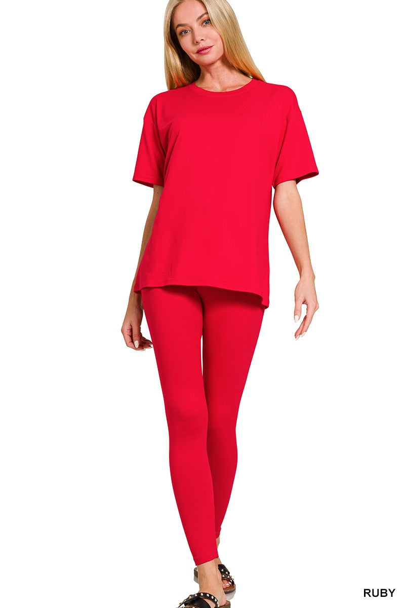 Zenana Full Size Brushed Dty Microfiber Short Sleeve Top and Pants Loungewear Set Plus Size by Zenana